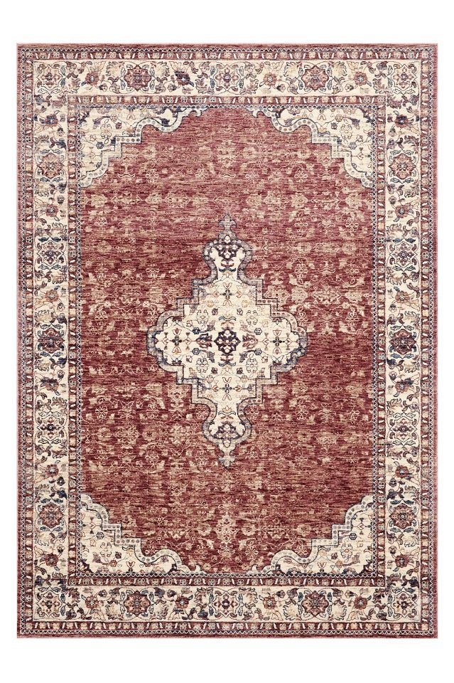 Peyer Syntex Teppich Teppich classic Design, rot-beige, Rechteckig, Höhe: 7 mm, mit Medaillon Vintage Design von Peyer Syntex