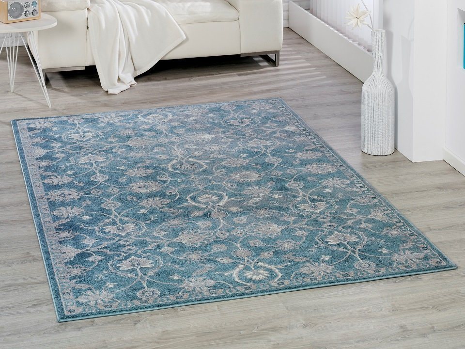 Teppich Teppich modern Design, hellblau, Peyer Syntex, Rechteckig, Höhe: 9 mm, floral, geblümt, orientalisch, gemustert, rechteckig, für Wohnzimmer, Esszimmer, Schlafzimmer von Peyer Syntex