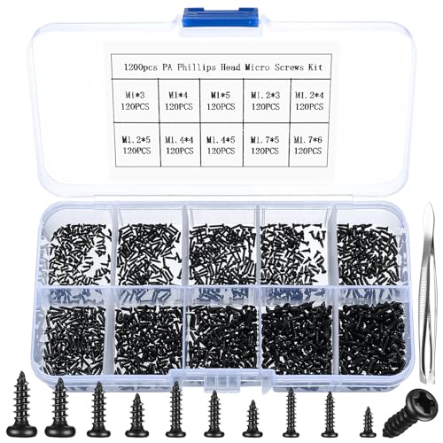1200 Stk Selbstschneidende Schraubenset, Kleine Schrauben Set,M1 M1.2 M1.4 M1.7 Mini Kreuzschlitzschrauben mit Linsenkopfschrauben Sortiment Set für Elektronik Uhrmacher Brillen Schrauben 1200 Stk Selbstschneidende Schraubenset, Kleine Schrauben Set,M1 M1.2 M1.4 M1.7 Mini Kreuzschlitzschrauben mit Linsenkopfschrauben Sortiment Set für Elektronik Uhrmacher Brillen Schrauben von Peygre