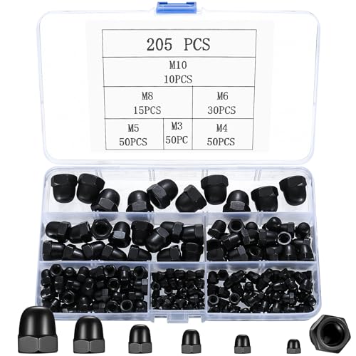 205 Schraubenkappen, einschließlich M3, M4, M5, M6, M8, M10 Edelstahl-Mutternsatz, schwarze Mutternkappen, Kuppelmuttern, Hutmuttern, für Schrauben, Gewindebolzen, Gewindestangen 205 Schraubenkappen, einschließlich M3, M4, M5, M6, M8, M10 Edelstahl-Mutternsatz, schwarze Mutternkappen, Kuppelmuttern, Hutmuttern, für Schrauben, Gewindebolzen, Gewindestangen von Peygre