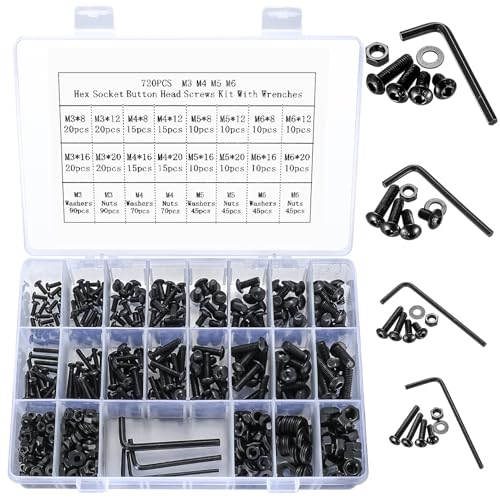 720 STK M3 M4 M5 M6 Linsenkopfschrauben Muttern Set, Linsenkopf Innensechskant Schrauben und Muttern Unterlegscheiben Sortiment Set, Maschinenschrauben Gewindeschrauben Set mit Schraubenschlüssel 720 STK M3 M4 M5 M6 Linsenkopfschrauben Muttern Set, Linsenkopf Innensechskant Schrauben und Muttern Unterlegscheiben Sortiment Set, Maschinenschrauben Gewindeschrauben Set mit Schraubenschlüssel von Peygre