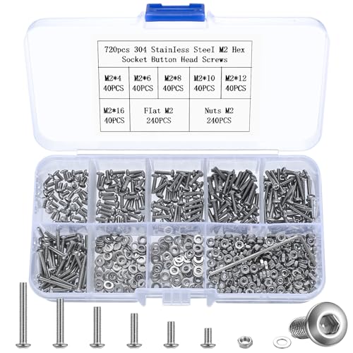 720 Stück M2 Schrauben Set, Zylinderschrauben mit Innensechskant Schrauben Muttern mit Unterlegscheiben Set, Sechskantschrauben und Muttern Kit, Edelstahl Maschinenschrauben Gewindeschrauben Set 720 Stück M2 Schrauben Set, Zylinderschrauben mit Innensechskant Schrauben Muttern mit Unterlegscheiben Set, Sechskantschrauben und Muttern Kit, Edelstahl Maschinenschrauben Gewindeschrauben Set von Peygre