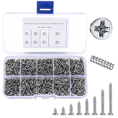 M2 selbstschneidende Holzschrauben, Kreuzkopfschrauben, Flachkopfschrauben, selbstbohrende Bechschrauben, Senkkopfschrauben - M2x (4 mm/5 mm/6 mm/8 mm/12 mm/16 mm/20 mm) von Peygre