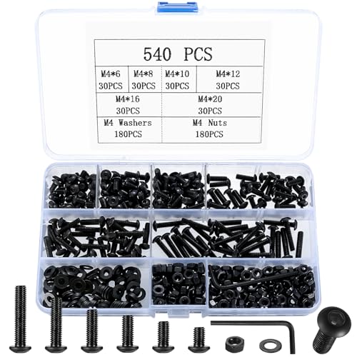M4 Schrauben Set, 540 Stück Linsenkopf Innensechskantschrauben Muttern, Halbrundkopf Gewindeschrauben Maschinenschrauben Und Muttern Unterlegscheiben Sortiment, RC Fahrrad Schrauben von Peygre