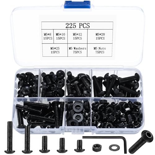 M5 Schrauben Set, 225 Stück Linsenkopf Innensechskantschrauben Muttern Set, Halbrundkopf Gewindeschrauben Maschinenschrauben und Muttern Unterlegscheiben Sortiment Set, RC Fahrrad Schrauben Set M5 Schrauben Set, 225 Stück Linsenkopf Innensechskantschrauben Muttern Set, Halbrundkopf Gewindeschrauben Maschinenschrauben und Muttern Unterlegscheiben Sortiment Set, RC Fahrrad Schrauben Set von Peygre