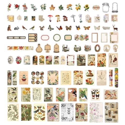 200 Stück Scrapbooking Sticker Kit, Blumen Schmetterling Selbstklebend Aufkleber, Planner DIY Kunst Handwerk Collage, Vintage Aufkleber für Journaling Notizbuch Tagebuch von Peysaitr