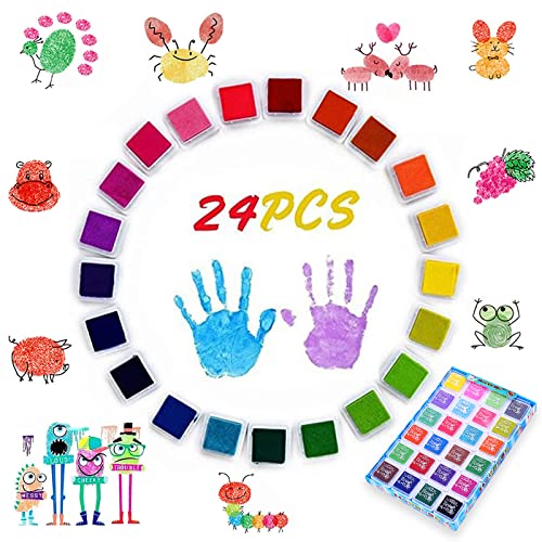 24 Farben Stempelkissen Set, Abwaschbar Fingerstempel Ungiftig Stempelkissen Fingerabdrücke für Scrapbook, Papier Handwerk Stoff, Fingerabdruck, Malerei Hochzeit Kinder Geburtstags Gastgeschenke von Peysaitr