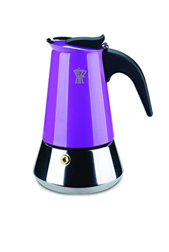 Pezzetti, Steelexpress Kaffeemaschine mit 10 Tassen aus Edelstahl, ergonomischer, hitzebeständiger Griff, geeignet für alle Kochflächen, geeignet für Induktionsplatten, lila von Pezzetti