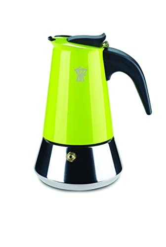 PEZZETTI, Steelexpress Kaffeemaschine mit 10 Tassen aus Edelstahl, ergonomischer hitzebeständiger Griff, geeignet für alle Kochflächen, geeignet für Induktionsplatten, Farbe Grün von Pezzetti