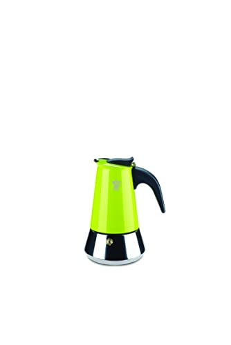 Pezzetti, Steelexpress Kaffeemaschine mit 2 Tassen aus Edelstahl, ergonomischer, hitzebeständiger Griff, geeignet für alle Kochflächen, geeignet für Induktionsplatten, Farbe Grün von Pezzetti