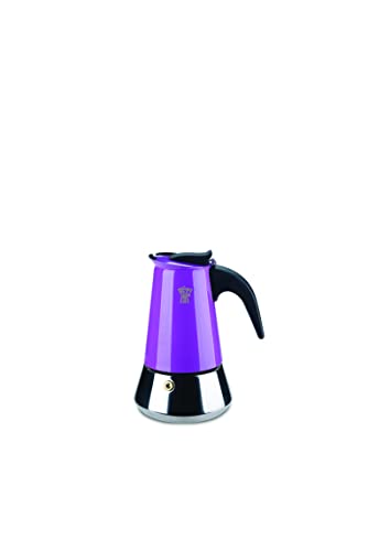 Pezzetti, Steelexpress Kaffeemaschine mit 2 Tassen aus Edelstahl, ergonomischer, hitzebeständiger Griff, geeignet für alle Kochflächen, geeignet für Induktionsplatten, lila von Pezzetti