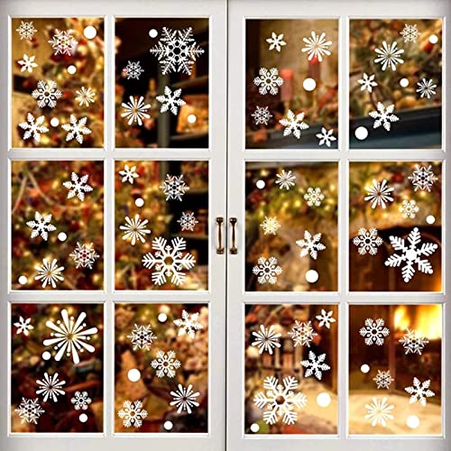 PfX 54 Schneeflocken Weihnachtsdeko Fensteraufkleber in Weiß - Wiederverwendbar - Statisch Haftend - Leicht zum anbringen ohne Kleber von PfX