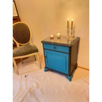 Vintage Barock Chippendale Kommode Türkis Anthrazit Nachttisch Nachtschrank Tisch Beistelltisch Shabby Chic Brocante Landhaus Midcentury von PfaennlesWerkstatt