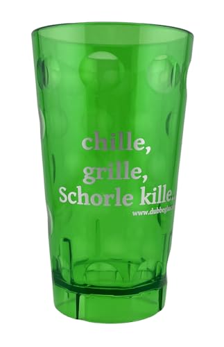 Dubbebecher "Chille, Grille, Schorle kille..." 0,5 Liter (Grün) aus Plastik - Pfälzer Dubbeglas aus Kunststoff (Polycarbonat) von Pfalz Schorle Edition
