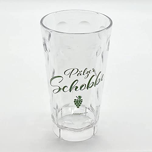 Pälzer Schobbe Dubbebecher aus Plastik 0,5 Liter (Aufdruck grün mit Weintrauben) - Pfälzer Dubbeglas aus Kunststoff (Polycarbonat) von Pfalz Schorle Edition