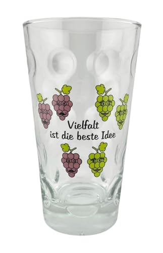 Vielfalt ist die beste Idee Dubbeglas 0,5 L - Pfalz Schorleglas bedruckt mit Weintrauben von Pfalz Schorle Edition