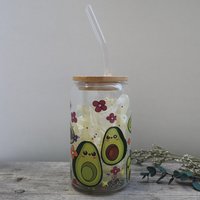 Glas Mit Deckel Und Strohhalm | Trinkglas Avocado Glasbecher Kaffeebecher Eiskaffee von Pfalzgeplotter