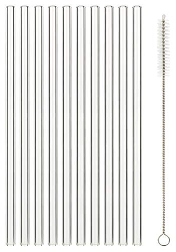 Pfalzkind Glas Strohhalme (10 Stück/Set) 15 cm - wiederverwendbar, bruchsicher, plastikfrei, Spülmaschinenfest, Transparent, Glas-Trinkhalm für Cocktail - Reinigungsbürste von Pfalzkind