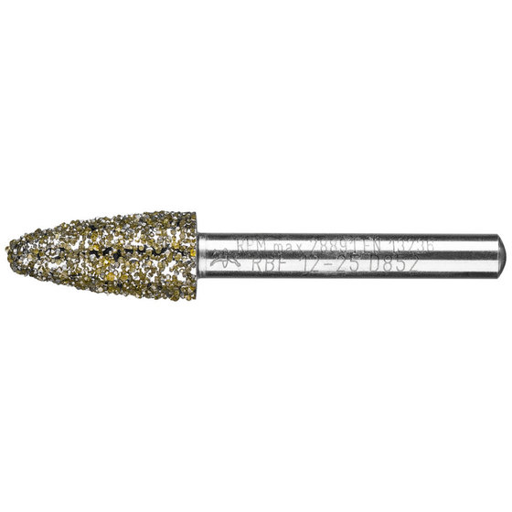 PFERD - Diamant-Schleifstift Rundbogen Ø12,0mm Schaft-Ø6 mm D852 (sehr grob) zum Schleifen von Grau-und Sphäroguss von Pferd