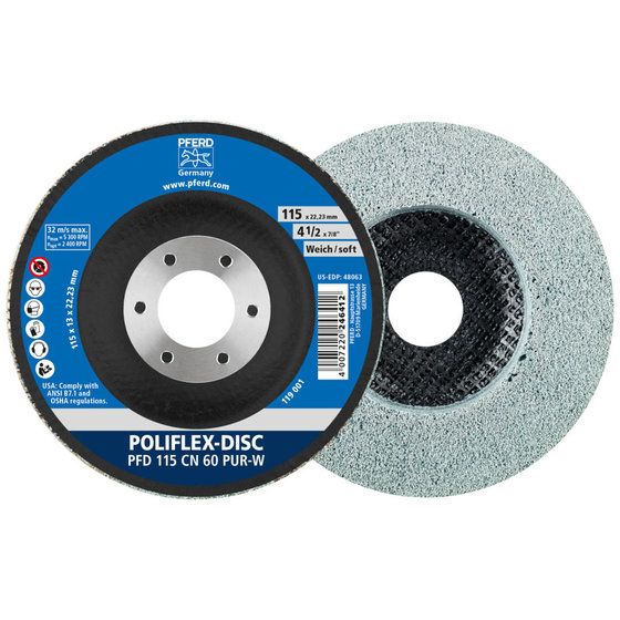 PFERD - Poliflex Disc PFD Ø 115x14 mm Bohrung-Ø 22,23 mm Bindung PUR Weich SIC60 von Pferd