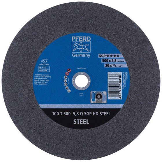 PFERD - Stationäre Trennscheibe T 500x5,8x40mm "weich" HD STEEL für Stahl 100m/s von Pferd