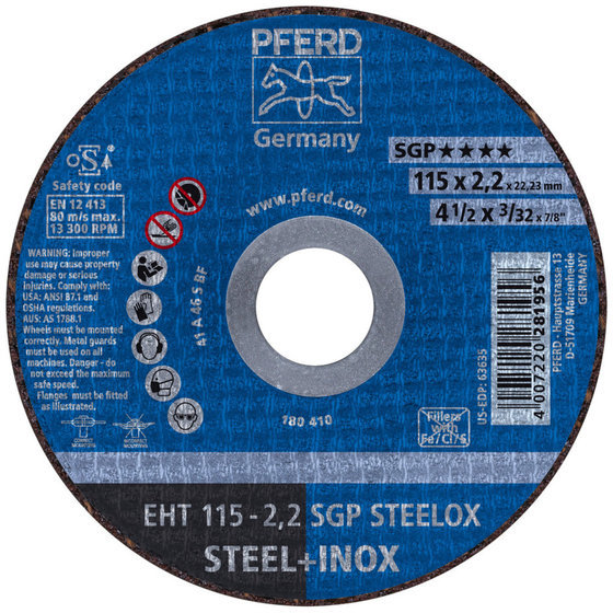 PFERD - Trennscheibe EHT 115x2,2x22,23 mm gerade Speziallinie SGP STEELOX für Stahl/Edelstahl von Pferd