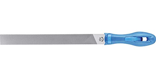 PFERD Werkstattfeile Flachstumpf, 200mm, rechteckige Feile, Kreuzhieb H1 auf drei Seiten, inkl. Ergonomie-Feilenheft, 11210206 – für die grobe Zerspanung und zum Schruppen geeignet von PFERD