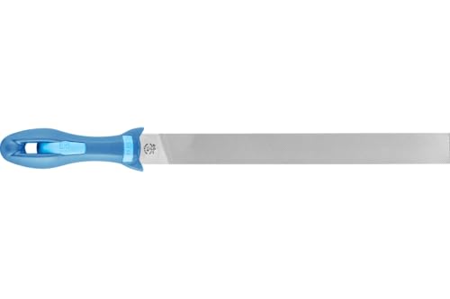 PFERD Werkstattfeile Flachstumpf, 300mm, rechteckige Feile, Kreuzhieb H1 auf drei Seiten, inkl. Ergonomie-Feilenheft, 11210306 – für die grobe Zerspanung und zum Schruppen geeignet von PFERD
