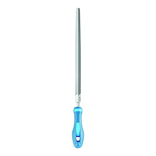 PFERD Werkstattfeile Dreikant, 200mm, dreieckige, spitz zulaufende Feile, Kreuzhieb H1 auf drei Seiten, inkl. Ergonomie-Feilenheft, 11211206 – für die grobe Zerspanung und zum Schruppen geeignet von PFERD