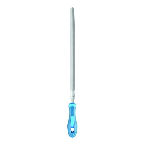 PFERD Werkstattfeile Dreikant, 250mm, dreieckige, spitz zulaufende Feile, Kreuzhieb H2 auf drei Seiten, inkl. Ergonomie-Feilenheft, 11211257 – für universelle Schrupp- und Schlichtarbeiten geeignet von PFERD