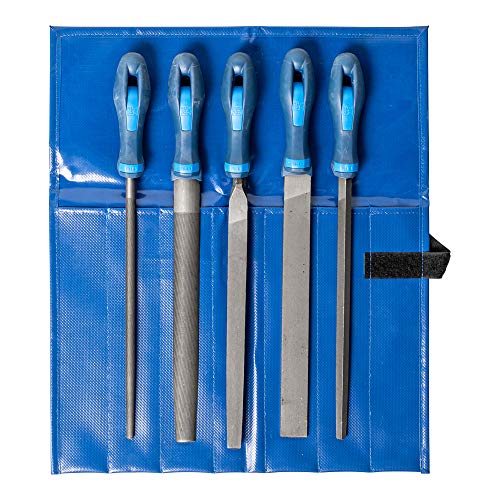 PFERD Werkstattfeilen-Set in PVC-Rolltasche, 5 Feilen, Kreuzhieb H3, 250mm, 11800543 – für die Feinbearbeitung und zum Schlichten geeignet, Länge 250mm von PFERD