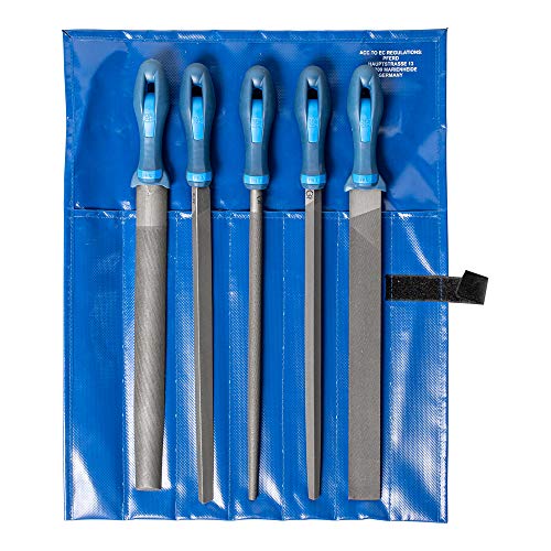 PFERD Werkstattfeilen-Set in PVC-Rolltasche, 5 Feilen, Kreuzhieb H2, 300mm, 11800552 – für universelle Schrupp- und Schlichtarbeiten geeignet von PFERD