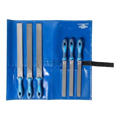 PFERD Werkstattfeilen-Set in PVC-Rolltasche, 6 Feilen, Flachstumpf, Kreuzhieb H1, H2, H3 und Länge 200mm, 300mm, 11800555 - für die Bearbeitung rechtwinkliger Geometrien von PFERD