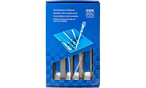 PFERD Werkstattfeilen-Set in PVC-Rolltasche mit Umkarton, 5 Feilen, Kreuzhieb H1, 250mm, 11801541 – für die grobe Zerspanung und zum Schruppen geeignet, Länge 250mm von PFERD