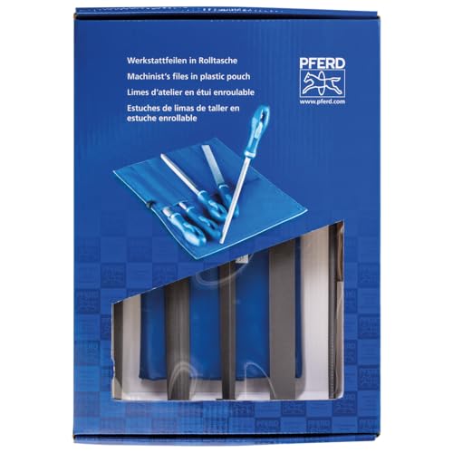 PFERD Werkstattfeilen-Set in PVC-Rolltasche mit Umkarton, 5 Feilen, Kreuzhieb H2, 250mm, 11801542 – für universelle Schrupp- und Schlichtarbeiten geeignet von PFERD