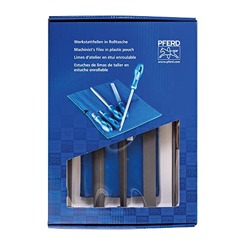 PFERD Werkstattfeilen-Set in PVC-Rolltasche mit Umkarton, 5 Feilen, Kreuzhieb H2, 250mm, 11801542 – für universelle Schrupp- und Schlichtarbeiten geeignet von PFERD