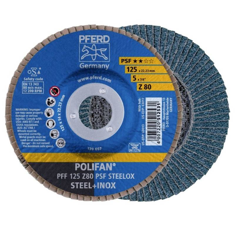 Pferd Schleifscheibe PFERD 67668125 PFF 125 Z 80 PSF STEELOX Fächerschleifscheibe Durchmess von Pferd