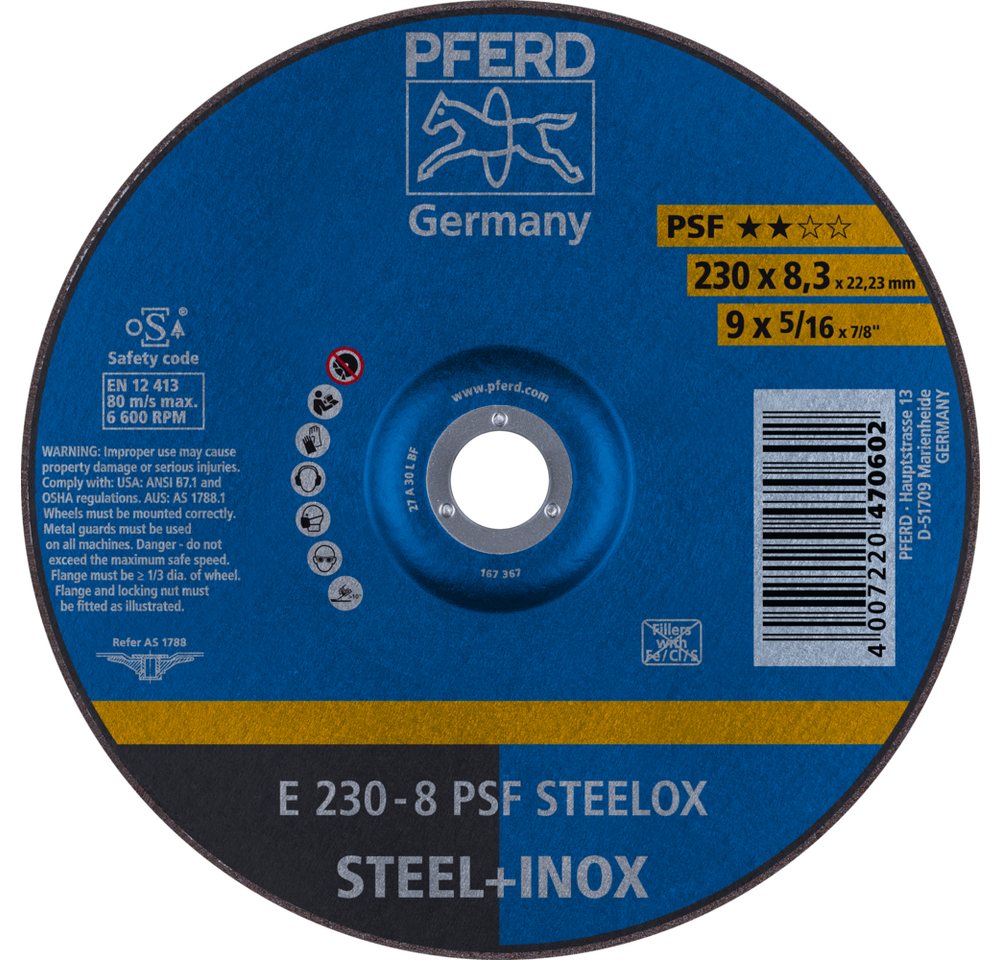 Pferd Schruppscheibe Pferd Schruppscheiben E 230-8 A 30 M PSF-INOX Pferd Schruppscheibe Pferd Schruppscheiben E 230-8 A 30 M PSF-INOX von Pferd