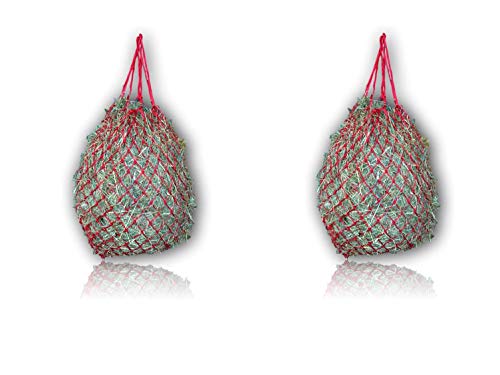 Extra großes Heunetz für Pferde 5 x 5 cm Maschen artgerechte Fütterung verbesserte Verdauung Heusack für unterwegs Futtersack für Ponys Jungpferde alte Pferde Ziegen (Rot, 2) von Pferdelinis