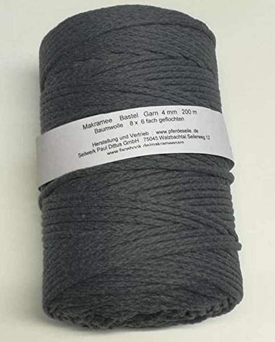 Makrameegarn Makramee Baumwollgarn Bastelgarn ANTHRAZIT/dunkelgrau 200 Meter 4 mm - geflochten Makrameegarn Makramee Baumwollgarn Bastelgarn ANTHRAZIT/dunkelgrau 200 Meter 4 mm - geflochten von Pferdeseile_DE