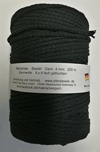 Makrameegarn Makramee Baumwollgarn Bastelgarn schwarz 200 Meter - 4 mm Makrameegarn Makramee Baumwollgarn Bastelgarn schwarz 200 Meter - 4 mm von Pferdeseile_DE
