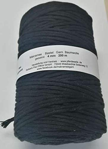 -NEU- Makramee 4 mm gezwirnt - Spule mit 200 mtr in SCHWARZ - Makrameegarn Bastelgarn von Pferdeseile_DE