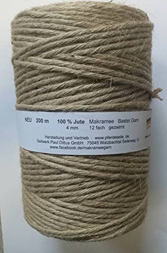 Jute 100% -12 Fach gezwirnt - 4 mm Stärke - 200 Meter Jutegarn Jute 100% -12 Fach gezwirnt - 4 mm Stärke - 200 Meter Jutegarn von Pferdeseile_DE