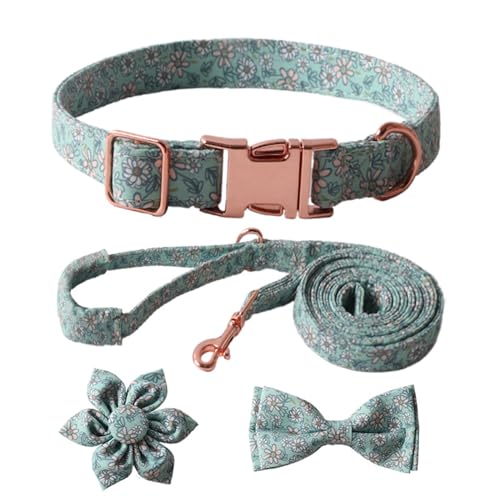 Pffiocix 4-teiliges Set Hundehalsband + Leine + Krawatte mit Blumendekoration für modische Haustierbesitzer hebt Ihre von Pffiocix