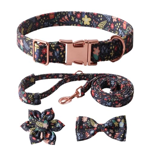 Pffiocix 4-teiliges Set Hundehalsband + Leine + Krawatte mit Blumendekoration für modische Haustierbesitzer hebt Ihre von Pffiocix