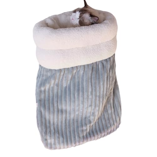 Pffiocix Warmer Winterschlafsack für Katzen, großes Haustierbett, Höhle für Innenwärme, bequemer Katzen-Ruhesack mit dicker von Pffiocix