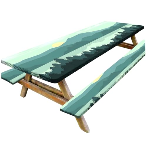 3pcs/Set -Picknicktischabdeckung mit Bankabdeckungen, 8 Fuß elastischen Camping -Tischtuch, wasserdichtes Rechteck -Tischdecke für den Innenraum im Freien von Pfjsseey