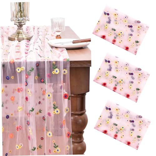 Pfjsseey 3pcs Tulle Table Runner 28x118in Stickerei Daisy Gaze Sommertischläufer für Home Party Decor von Pfjsseey