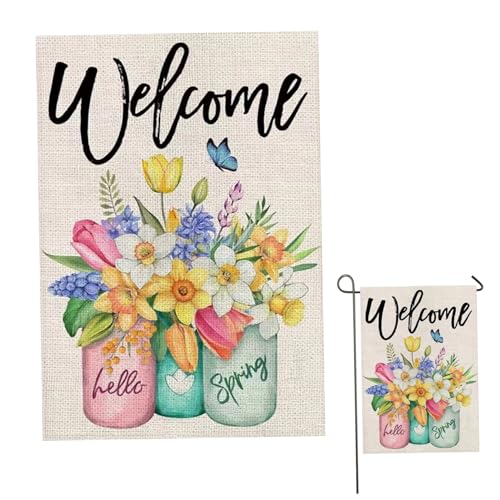 Pfjsseey Frühlings Sommergartenflagge 12 × 18 Zoll doppelseitig Blumen Willkommensflagge außerhalb vertikaler Feiertags Yard Garten Dekor Style 2 Flaggen von Pfjsseey