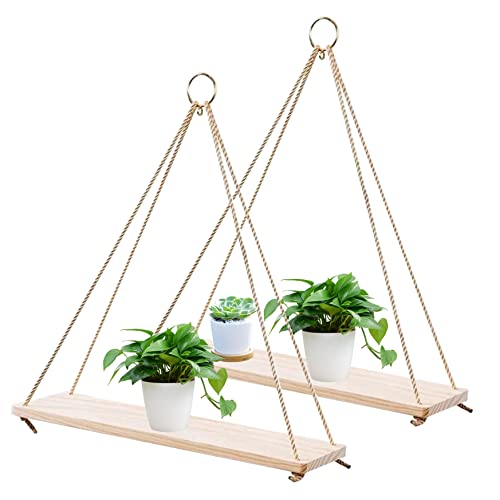 Pfjsseey Hängende Regale für Wand hängende rustikale Pflanzenschelfseil schwimmendes Regal Holzwanddekor für Schlafzimmer 2pcs von Pfjsseey